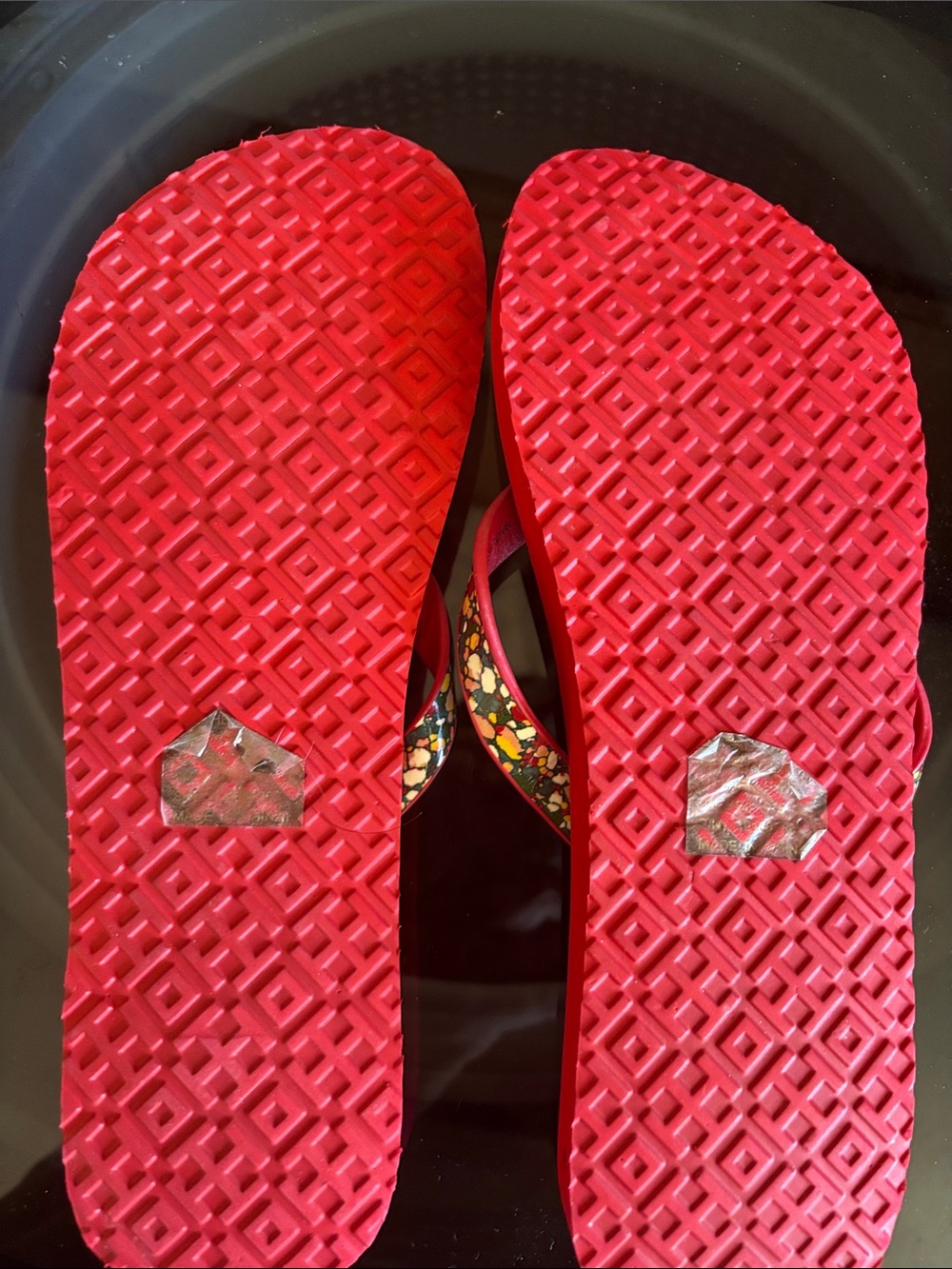 Tory Burch Multicolor Floral Flip Flops with Red Straps - Picture 2 of 4